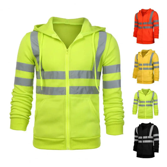 Fleece Fabric Hoodie Official-Website Elasticated Cuffs Sweatshirt High Visibility Reflective Hoodie for Night Shift Workers