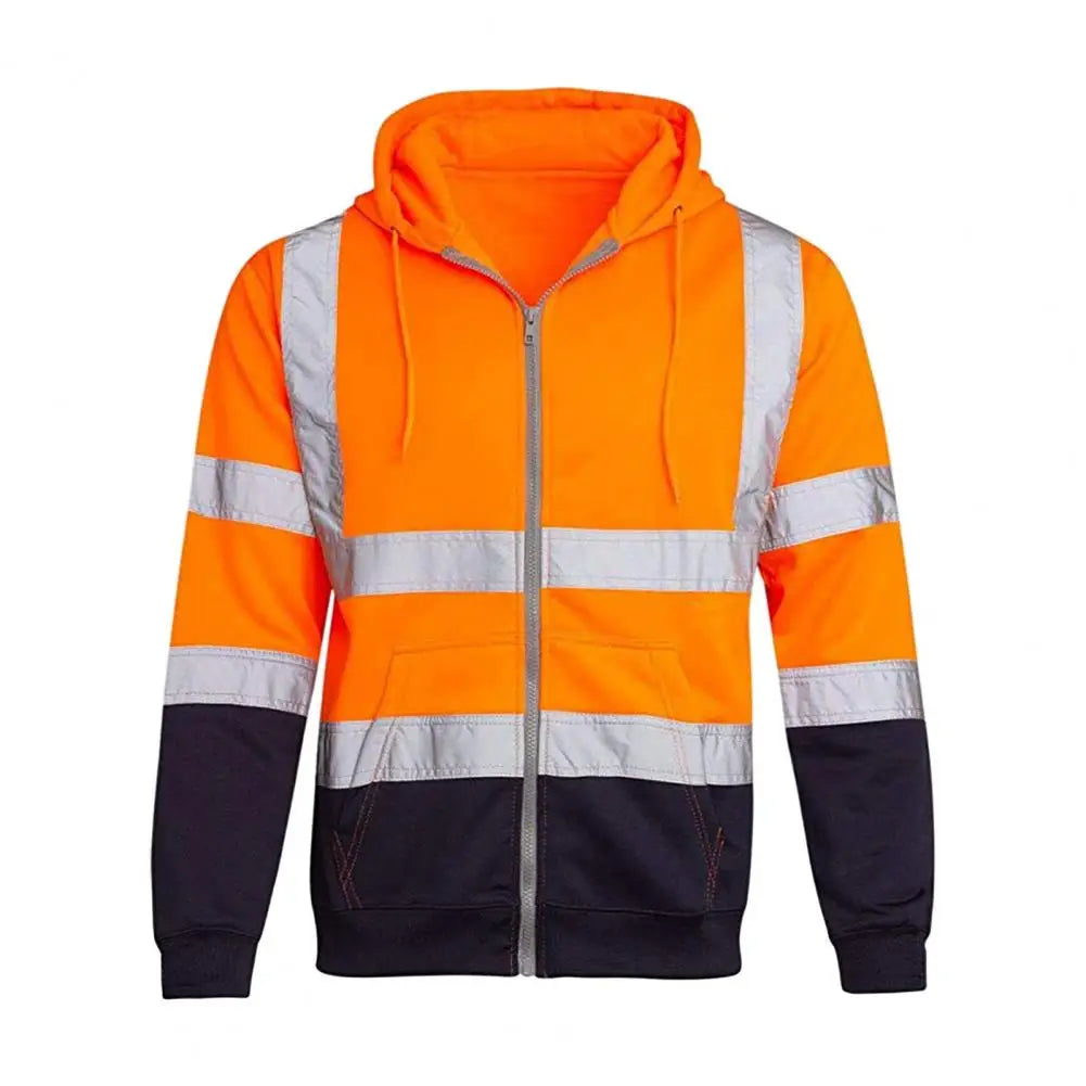 High Visibility Reflective Strip Hoodie Men Work Hoodie Breathable Safety Workwear Sweatshirt