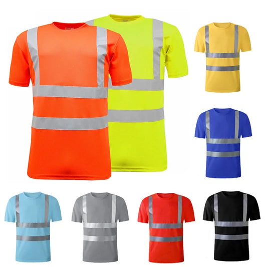 Reflective T-shirt Outdoor Fluorescent High Visibility Safety Work Shirt BreathableT Shirt Vest Quick Dry Sports Night Walking