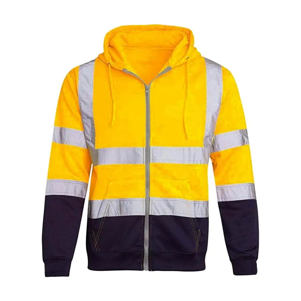 High Visibility Reflective Strip Hoodie Men Work Hoodie Breathable Safety Workwear Sweatshirt