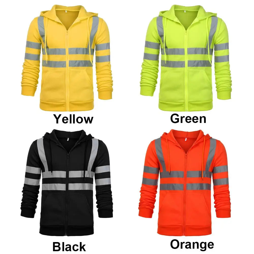 Work Zip Hooded Pullover Hoodie Reflective Hi Viz High Visibility Jacket