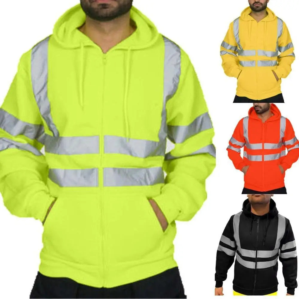 Work Zip Hooded Pullover Hoodie Reflective Hi Viz High Visibility Jacket