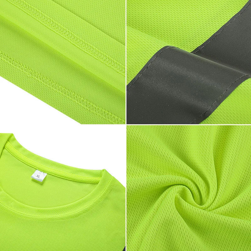 Reflective T-shirt Outdoor Fluorescent High Visibility Safety Work Shirt BreathableT Shirt Vest Quick Dry Sports Night Walking