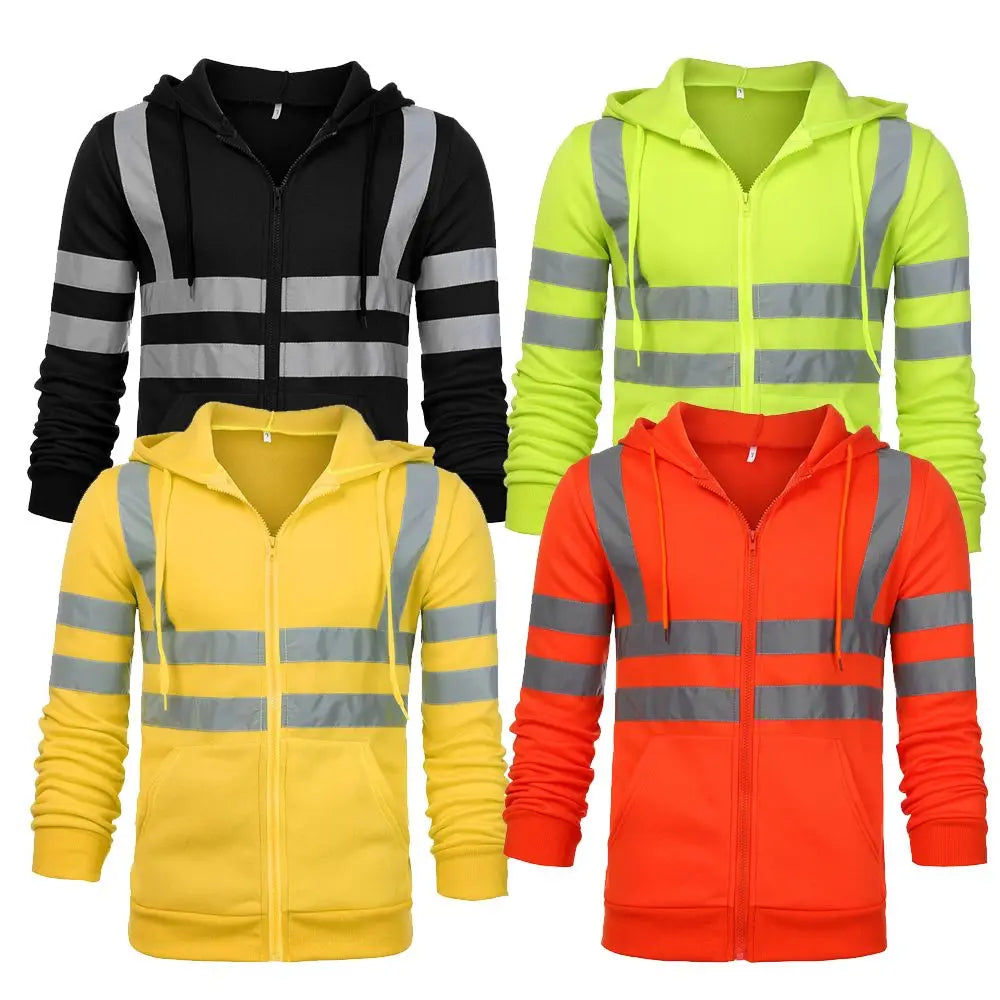 Work Zip Hooded Pullover Hoodie Reflective Hi Viz High Visibility Jacket