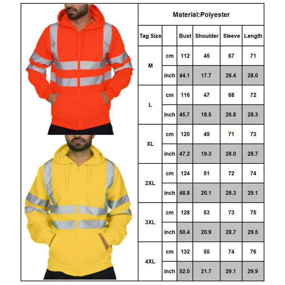 Work Zip Hooded Pullover Hoodie Reflective Hi Viz High Visibility Jacket